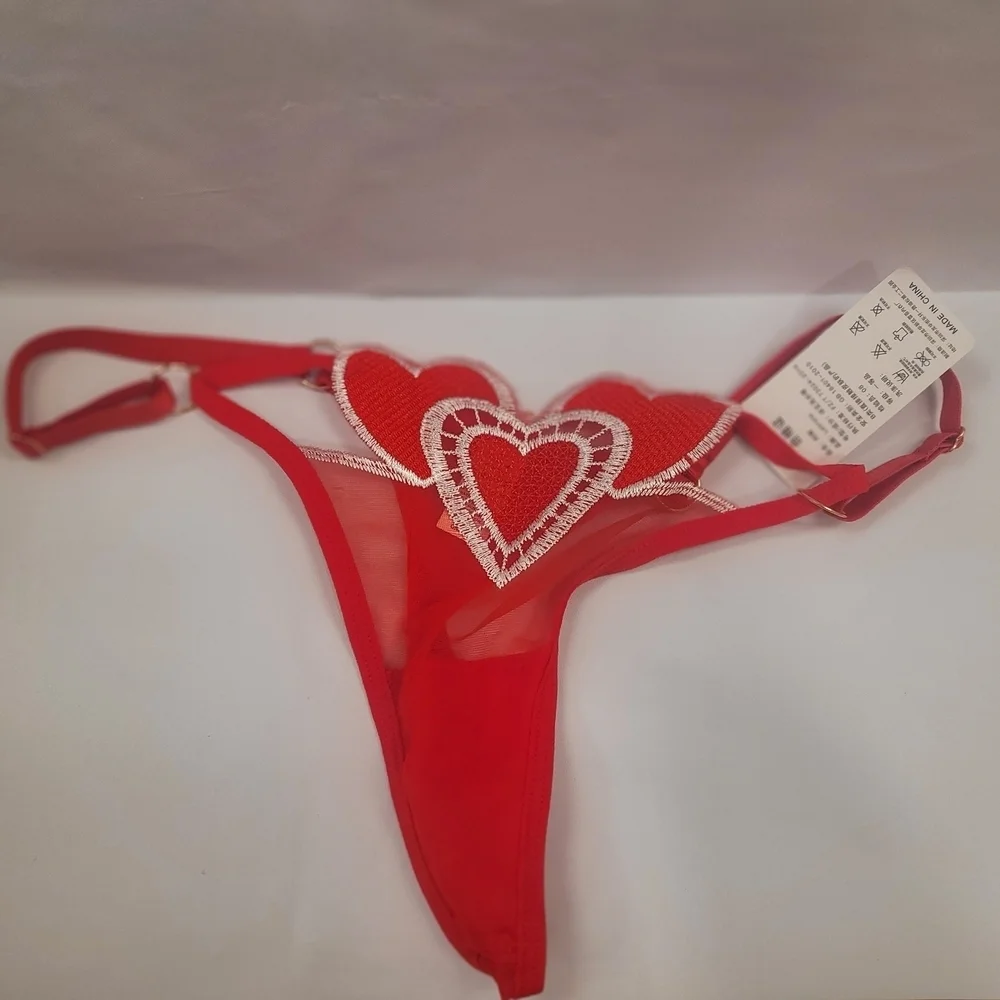 NWT Lerista Red Heart Lace Thong One Size